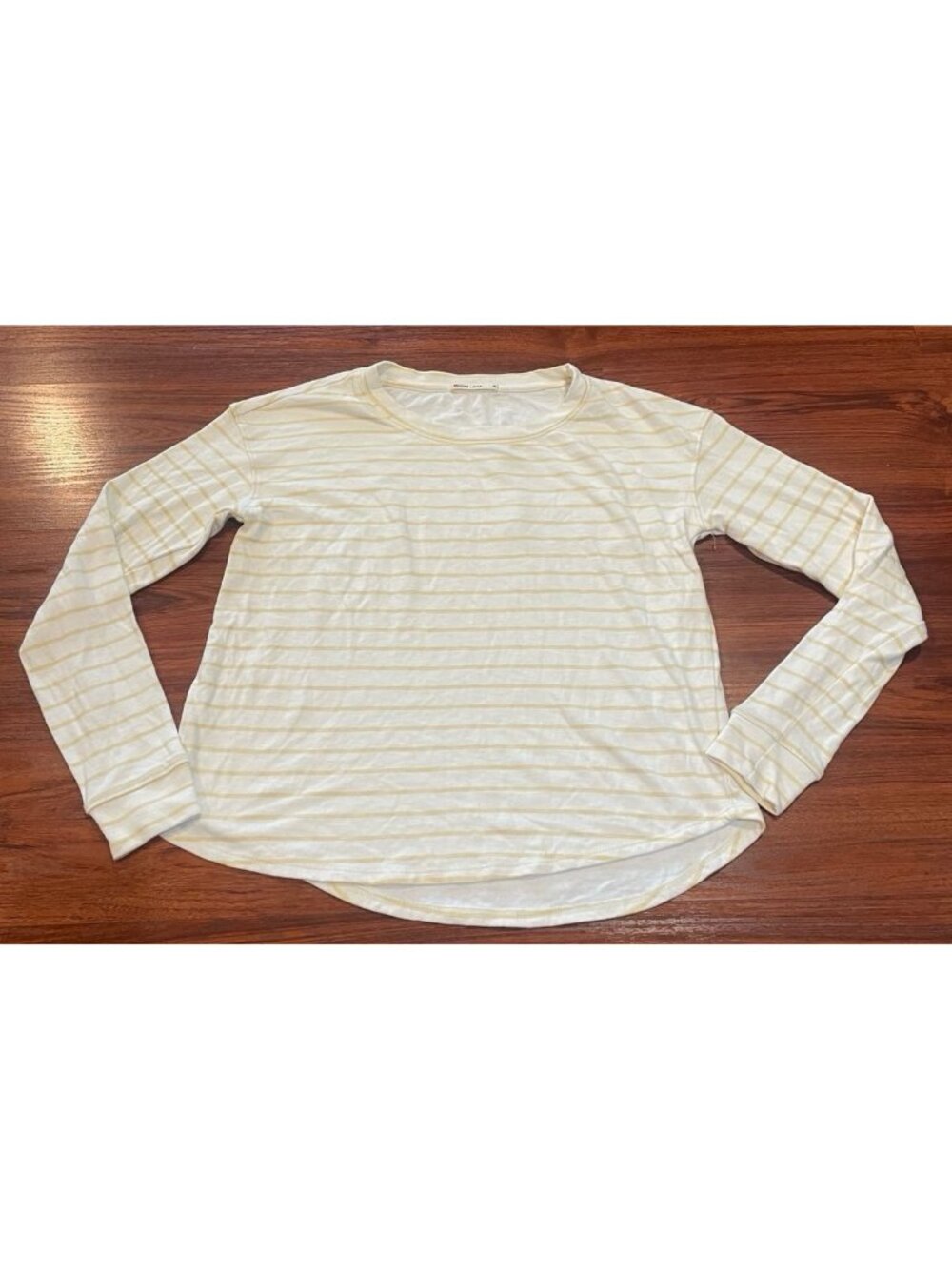 Marine Layer Cream Long Sleeve Tee with Pale Yellow Stripes